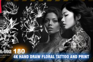 Artstation – 180 4K HAND DRAW FLORAL TATTOO AND PRINT – HIGH END QUALITY RES – (ALPHA & TRANSPARENT) – VOL102 C5763