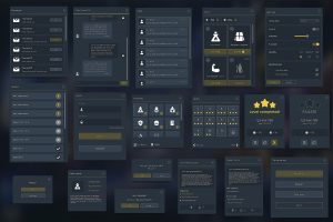 Unity-Flat Dark Themed GUI / UI Kit – over 600 PNG ! U3674
