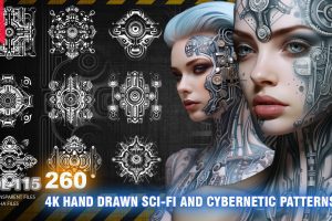 260 4K HAND DRAWN SCI-FI AND CYBERNETIC PATTERNS – HIGH END QUALITY RES – (ALPHA & TRANSPARENT) – VOL115 C5787