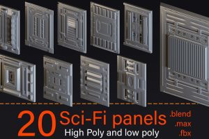 Artstation – 20 Sci-Fi Panels- High poly and Low poly C5809