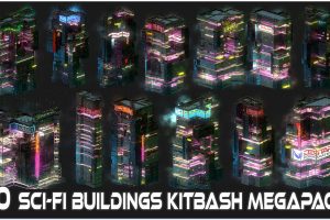 80 Sci-Fi Cyberpunk City Building Kitbash Pack C5839