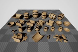 Unreal Engine – Wooden props barrels boxes tubes and buckets UE8161
