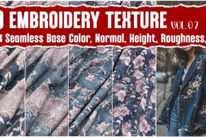 Embroidery Fabric VOL.02|4K Seamless PNG PBR Textures C12018