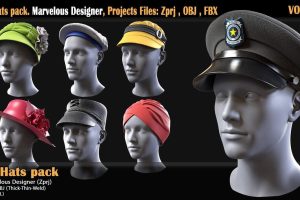 30 Hats pack. Marvelous Designer, Projects Files: Zprj , OBJ , FBX C12011